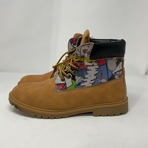 Like new Reason x Popeye Collaboration Tan Graphic Men's Boots sz 10.5 (VJSMDO)